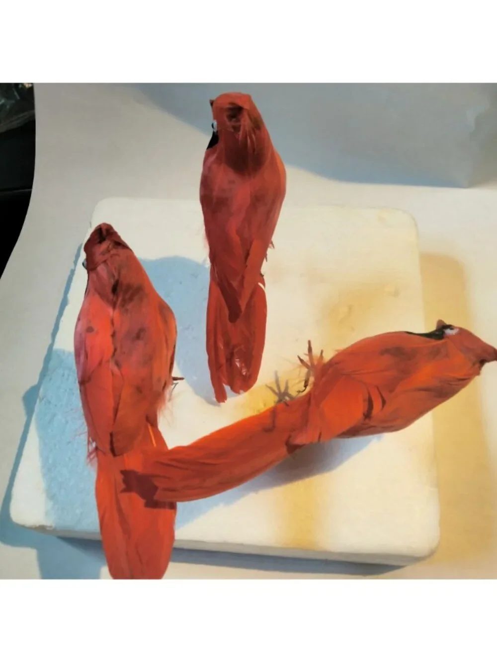 Red Cardinal Bird Figurine Feathered Wire Craft Pick Lot 3